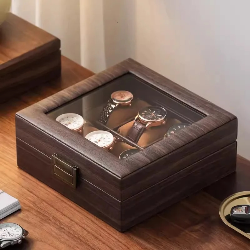 Jewelry Boxes Wooden grain leather watch storage box household dust proof gift collection display 231219