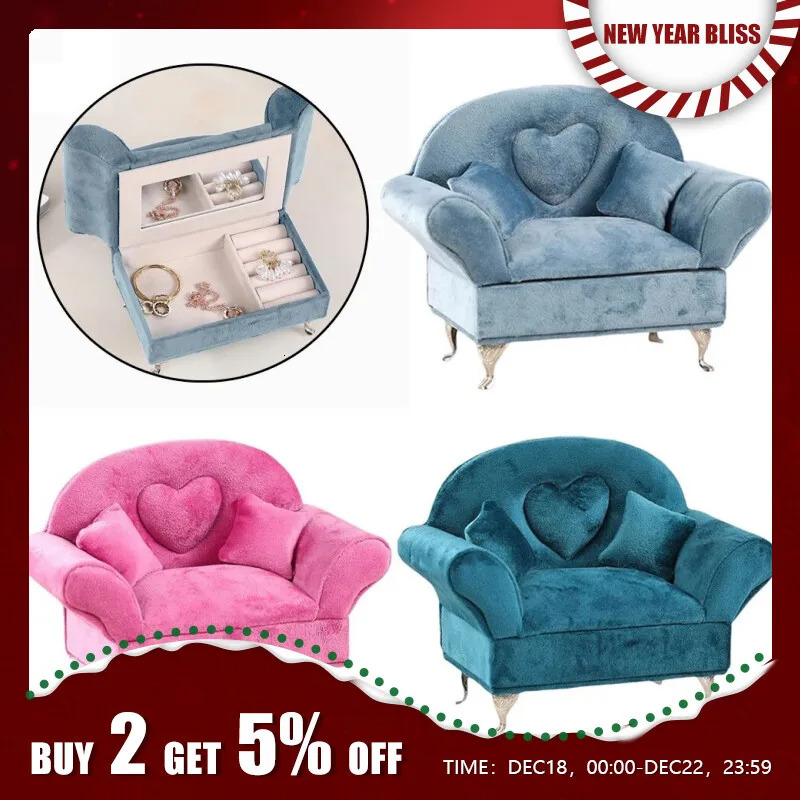 Jewelry Boxes Cute Sofa Couch Jewelry Box Earring Ring Neckalce Storage Showcase Holder Organizer Women Jewelry Case for Table Decoration 231218
