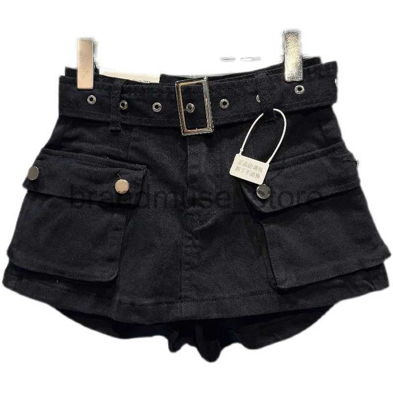 Women's Jeans PREPOMP 2023 Autumn New Collection Big Pockets Belt Denim Shorts Skirt Women Short Jeans GL211 J231219