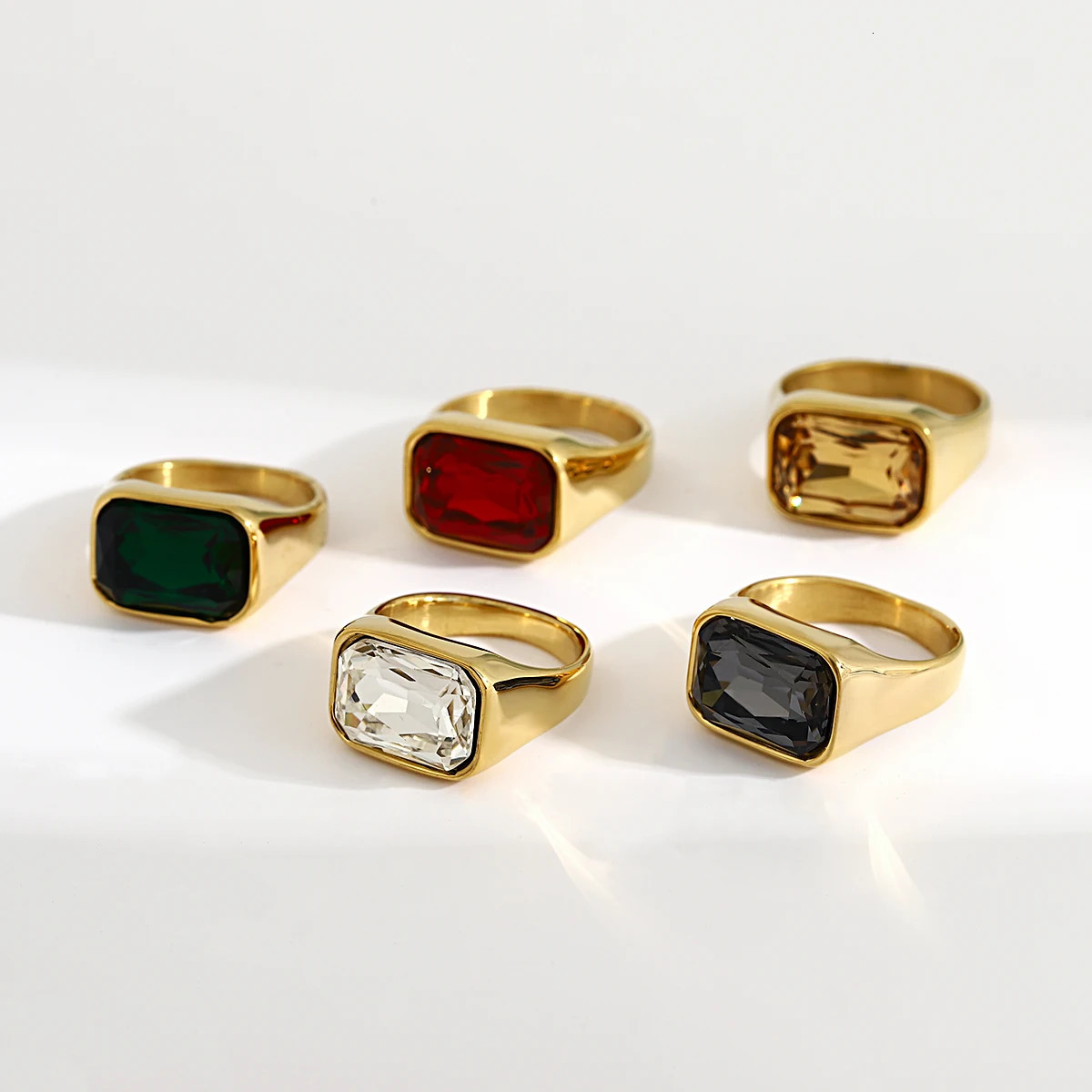 Band Rings Flashbuy Steel Square Green White Zircon Crystal for Women Charm Statement Geometric Fashion Jewelry 231219