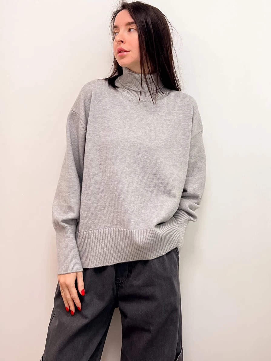 Women's Sweaters Candy Color Turtleneck 2023 Autumn Loose Orange Oversize Sweater Knitted Top with Sleeves Pullovers for Women Jumpers 231218