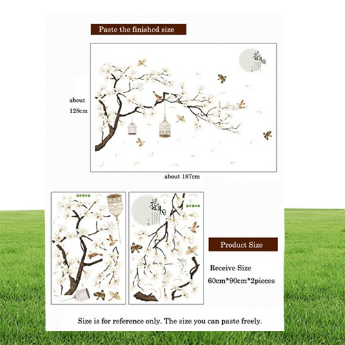 Chinese old style Moon flower wall sticker for living room sofa TV Background decoration tattoos art Mural poetry stickers