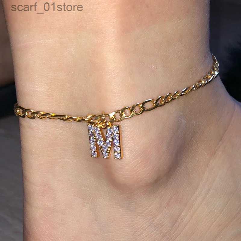 Anklets Tiny A-Z Initial Letter Anklets For Women Stainless Steel Gold Color Alphabet Cuban Link Anklet Bracelet Boho Jewelry GiftsL231219