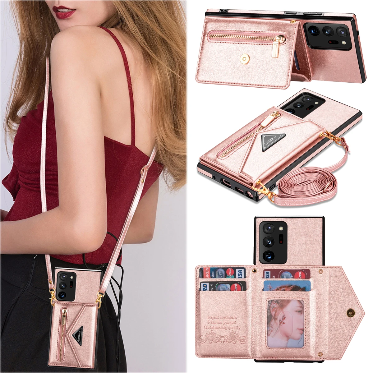 Luxury Crossbody Wallet Phone Case For Samsung Galaxy Note 20 S23 S22 S21 Ultra Plus FE Flip Leather Stand Zipper Pocket Card Holder Protective Cover 