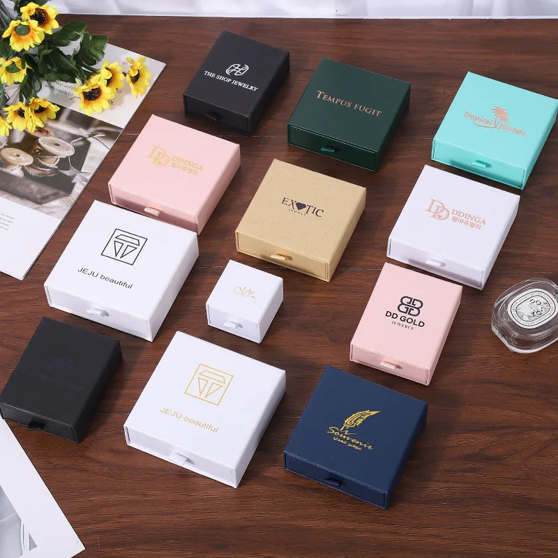 Jewelry Boxes 12pcs Travel Jewelry Drawer Cardboard Box with Black Sponge For Ring Necklace Bracelet Earring Packaging Organizer Gift Case Box 231218