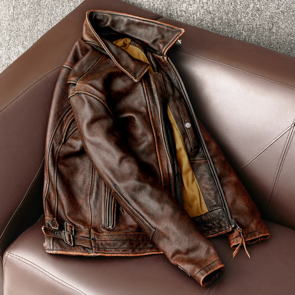 Mens Jackets Men Genuine Leather Jacket Vintage Brown 100 Cowhide Coat Man Slim Fashion Biker Clothing Asian Size S6xl M697 Drop