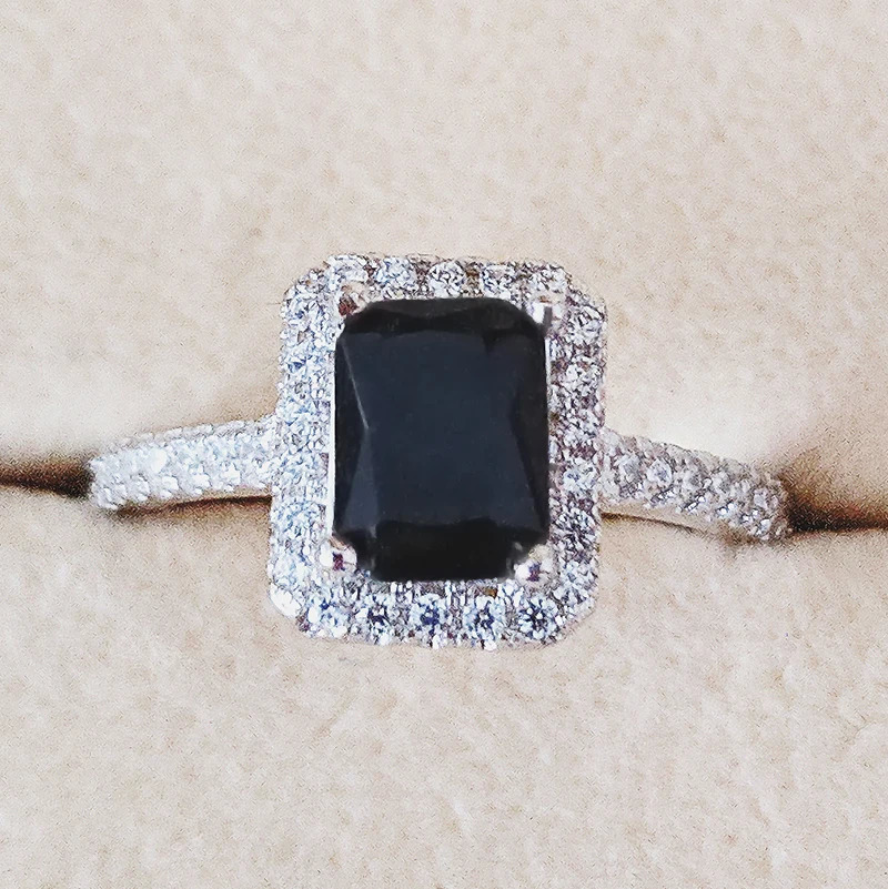 Solitaire Ring silver color bride Wedding Rings Set 3 In 1 Band Ring For Women Engagement Bridal Fashion Jewelry Finger Christmas R1997x-black 231218