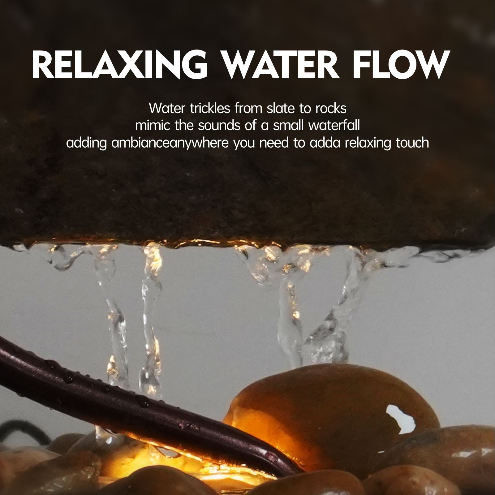 Indoor Waterfall Tabletop Moon Fountain, Home Decor Soothing Rain Sound Meditation Relaxing Fountains, Nature Slate Water Feature with Light for Room 