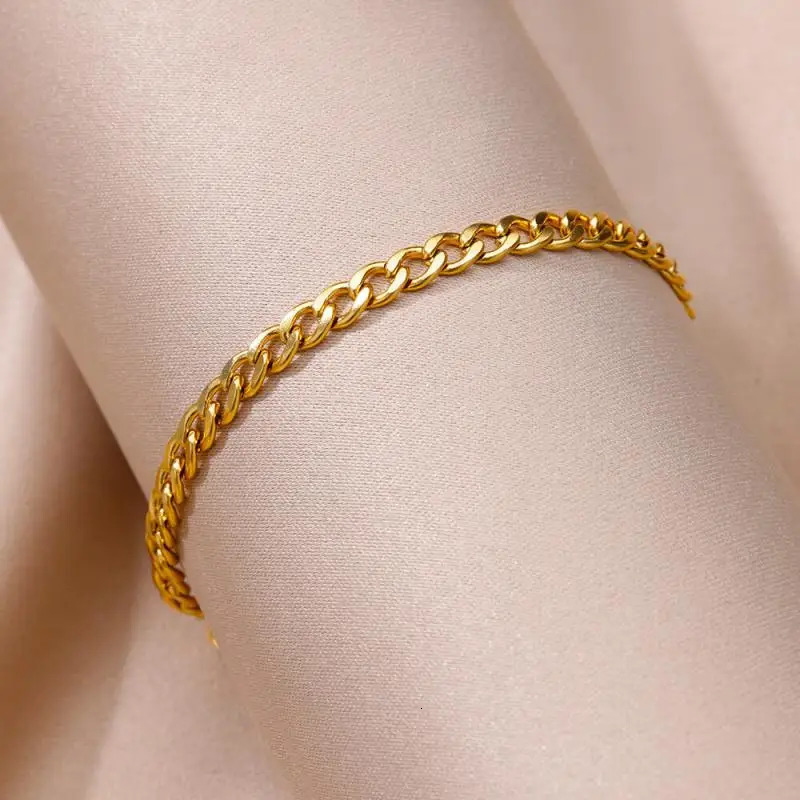 Charm Bracelets Anklets for Women Stainless Steel Gold Color Chain Anklet Female Summer Beach Accessories Foot Leg Fashion Jewelry 231219