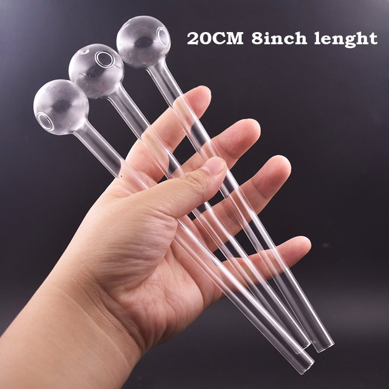 High Quality Glass Pipes Oil Nail Burning Jumbo Pipe 8 Inch Length Big Ball Pyrex Glass Burner Concentrate Clear Great Smoking Tubes for Smokers