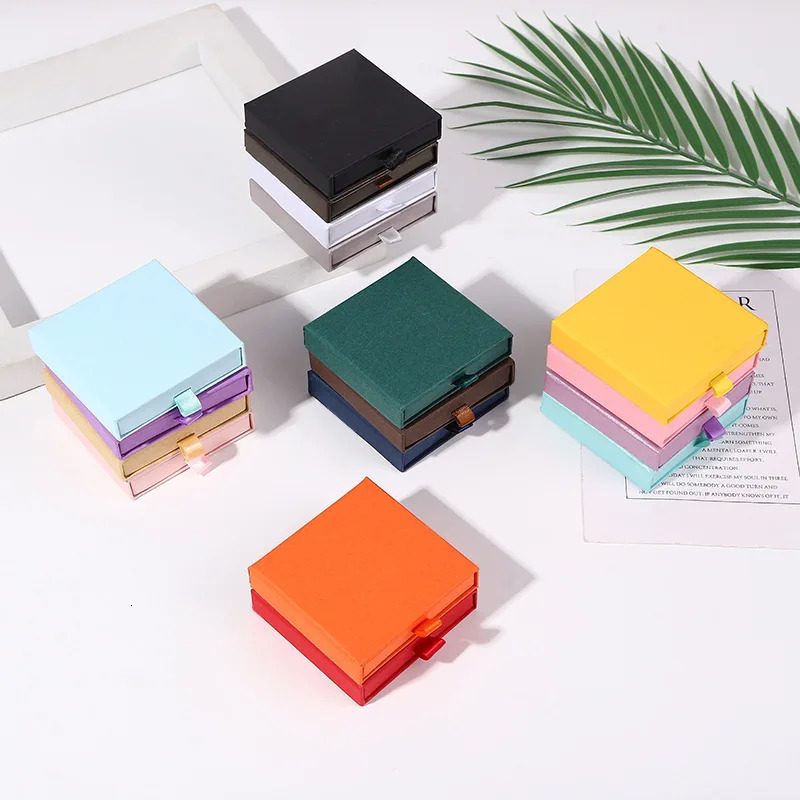 Jewelry Boxes Arrive Pull-Out Thin Drawer Jewelry Packaging Boxes Colorful Orange White Black Yellow Paper Kraft Box Case Gift Package 231219