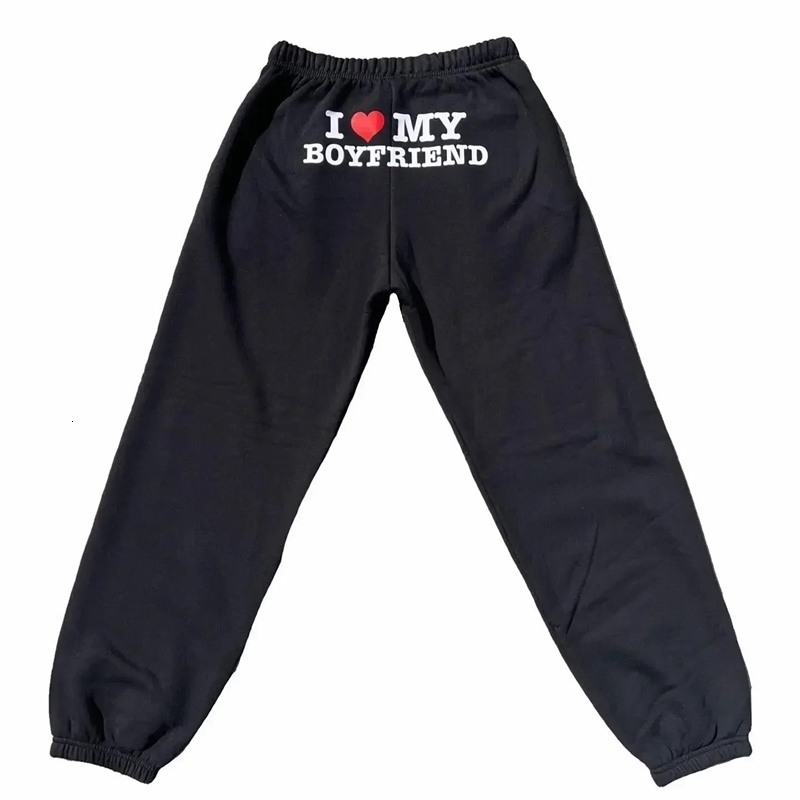 Women s Pants s I Love My Boyfriend Printed Sweatpants Y2k High Elastic Waist Drawstring Baggy Trousers Vintage Casual Loose Straight 231219