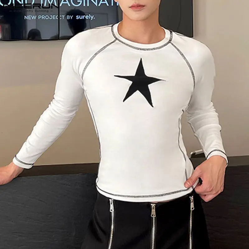 Men s T Shirts 2023 Men T Shirt Printing O neck Long Sleeve Fitness Streetwear Casual Clothing Autumn Korean Style Tee Tops S 5XL INCERUN 231219