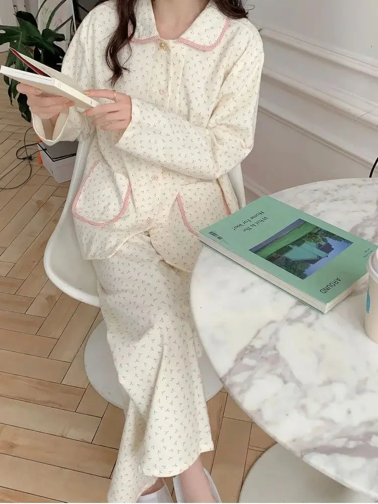 Women's Sleepwear 2024 Japanese Style Sweet Floral Pajama Set Women's Spring Ins Style Premium Casual Loungewear Two-Piece Set 231219