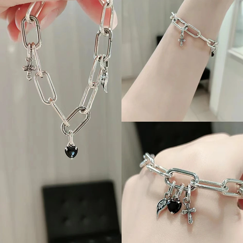 925 Sterling Silver Authentic 1:1 Fashion Me Charm Fit Me Bracelet Black Chakra Heart Mini Pendant Lucky Ladybug Bead Pendant Free Shipping - view 6