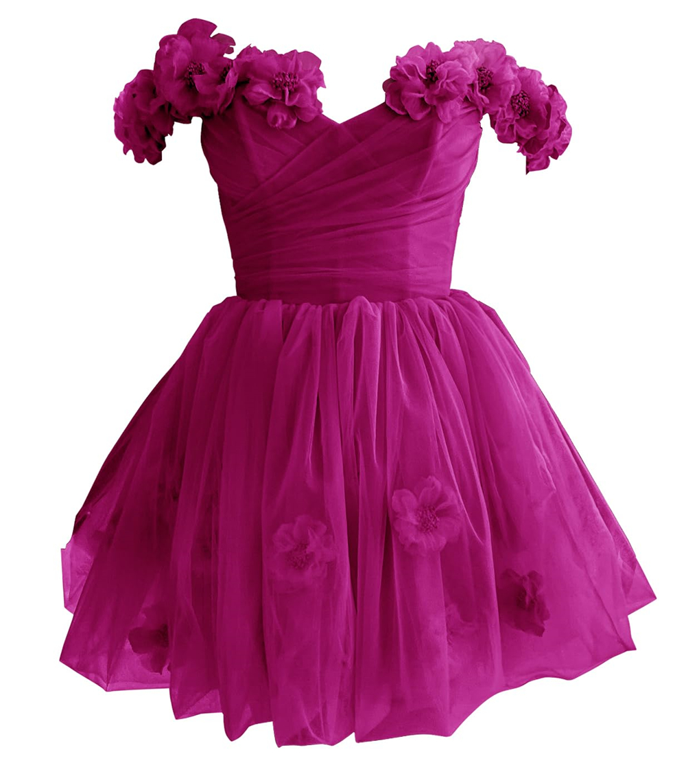 Off The Shoulder Tulle Short Homecoming Dresses Flowers A Line Cocktail Formal Occasion Cocktail Prom Party Graudation Gowns HD1028