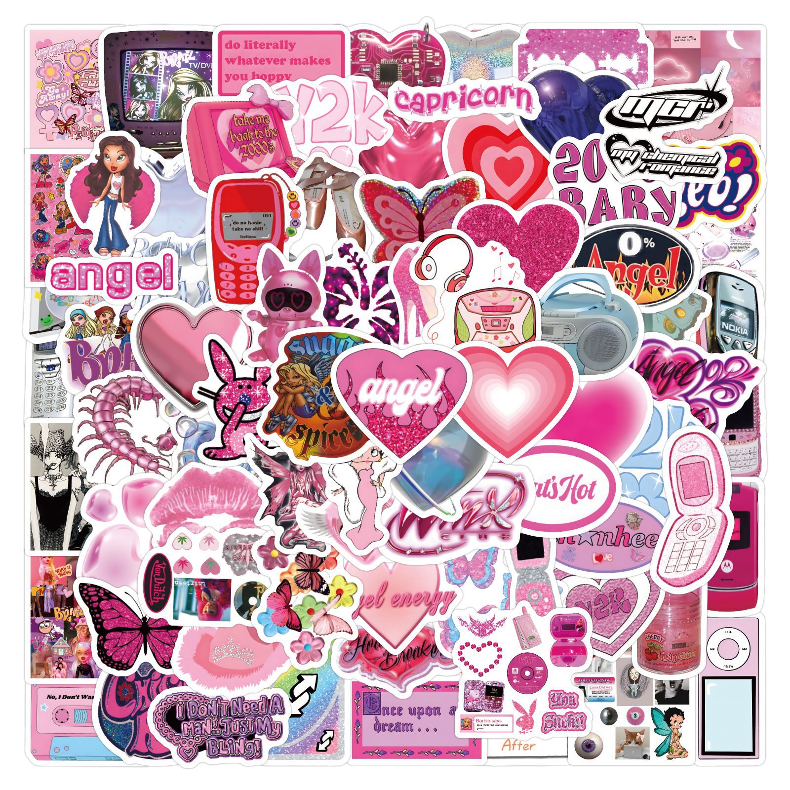 New 120PCS Vintage Y2K Sticker Cartoon Trendy Girls Pink Style Graffiti Stickers for DIY Luggage Laptop Skateboard Motorcycle Bicycle Decals Wholesale Bulk