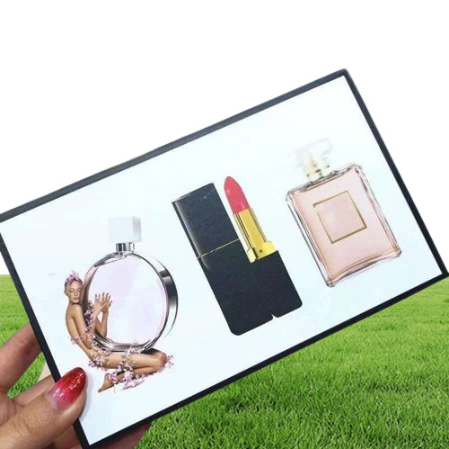 Brand Makeup Set Collection Matte Lipstick 15ml Perfume 3 in 1 Cosmetic Kit with Gift Box for Women Lady Gifts Perfumes deliv