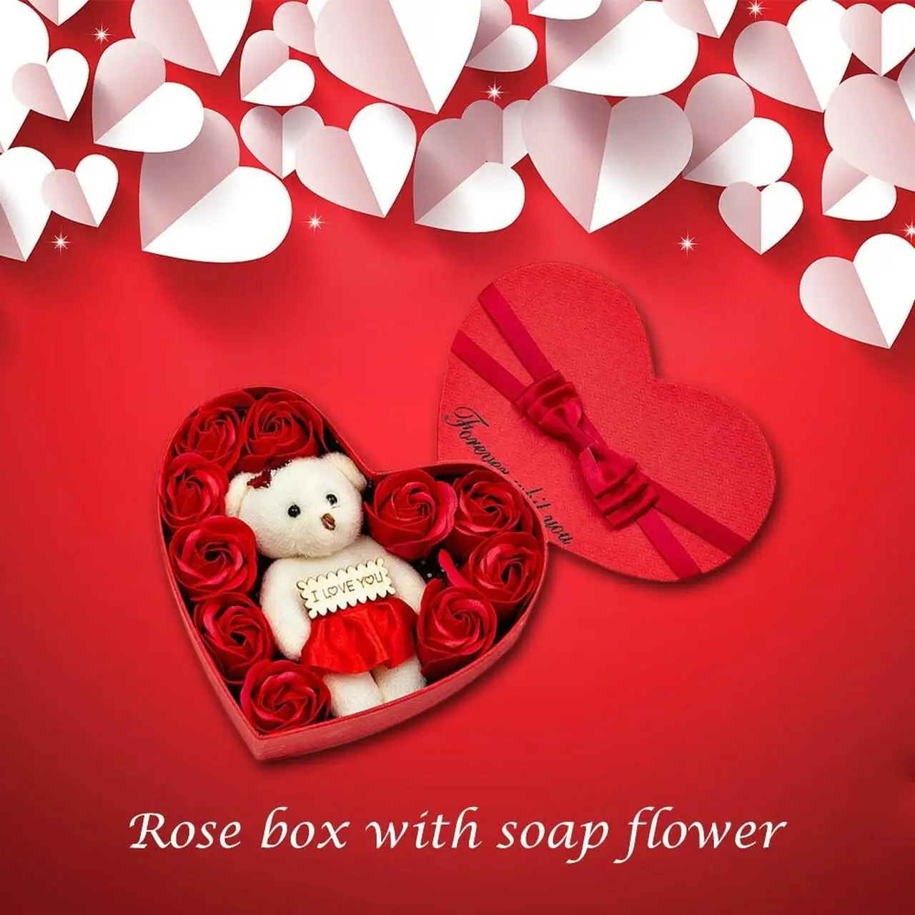 Jewelry Boxes Decoration Soap Artificial Rose Flower San Valentine Gift Teddy Bear Rose Artificielle Flower Valentines Day Box Heart Rose Bear 231219