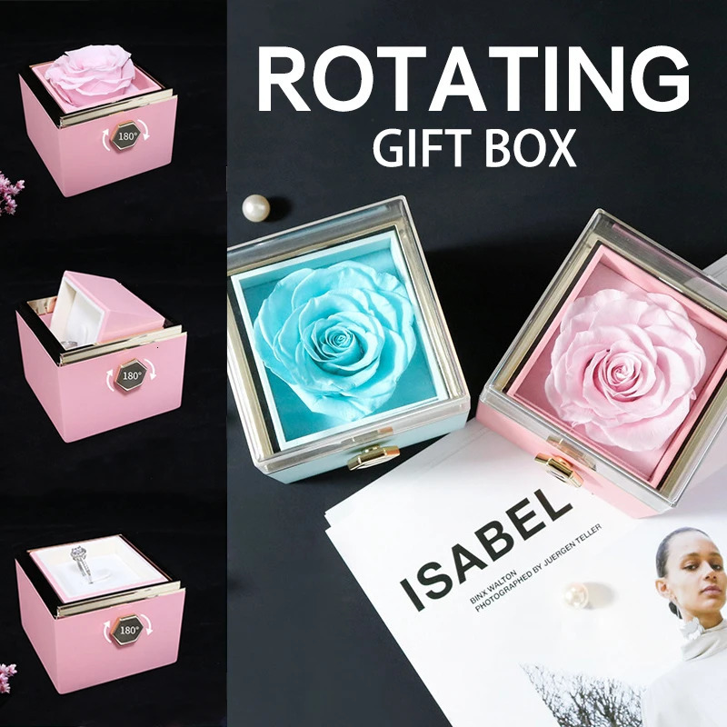 Jewelry Boxes Valentine's Day Marriage Proposal Rotating Rose Gift Box Acrylic Ring Box Pendant Preserved Flower Gift Box Jewelry Box Women'