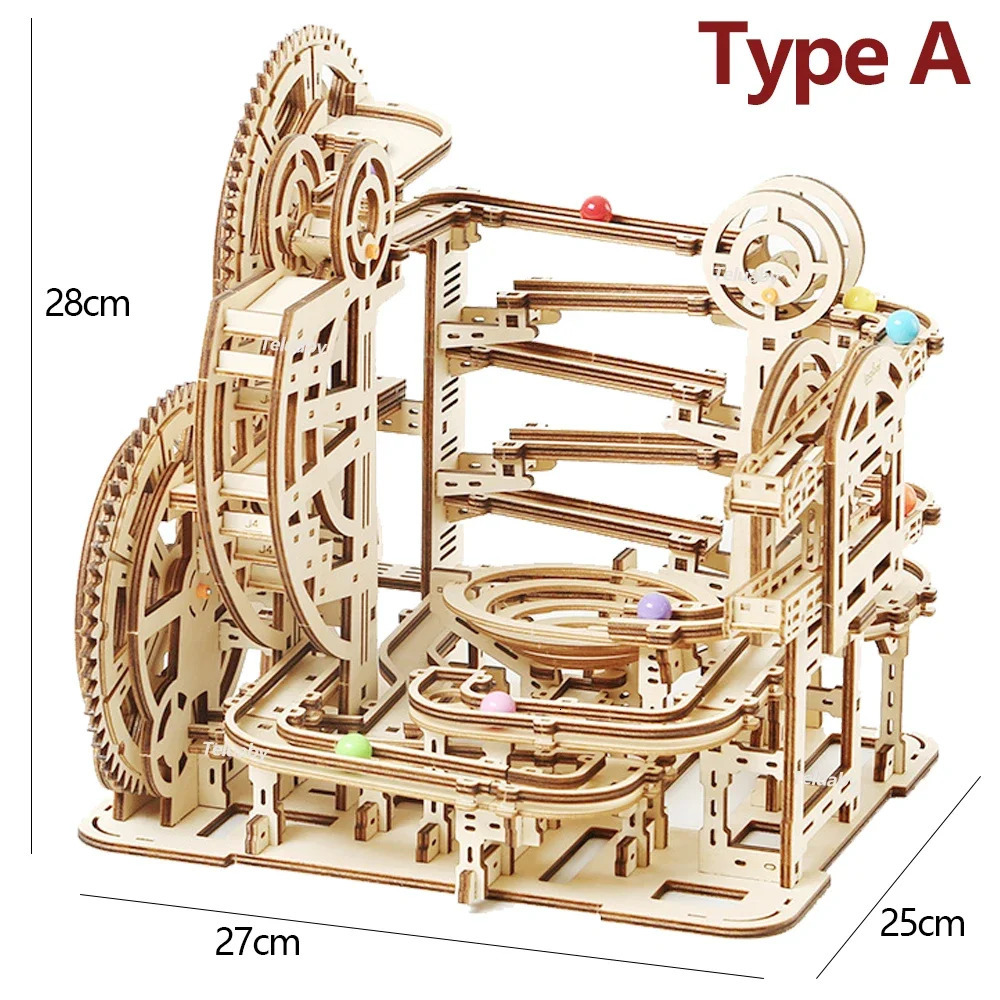 3D Puzzles 3d Wooden Puzzle Marble Runs Mechanical Self Assembly Toy STEAM Educational Toys Model Building Kits for Kids Adult Gift 231219