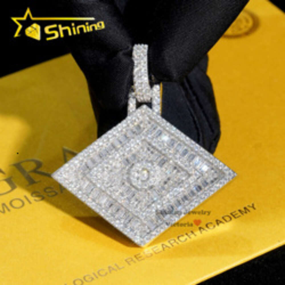 Gra Certificate Customized Moissanite Luxury Baguette Diamond 925 Silver Iced Out Vvs Moissanite Diamond Pendant