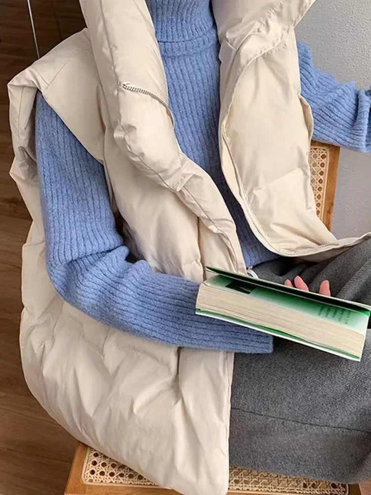 Autumn Winter Women Casual Loose Thicken Jacket Coat Mock Neck Zipper Up Solid Warm Vest For Puffer Jackets 2023 231020