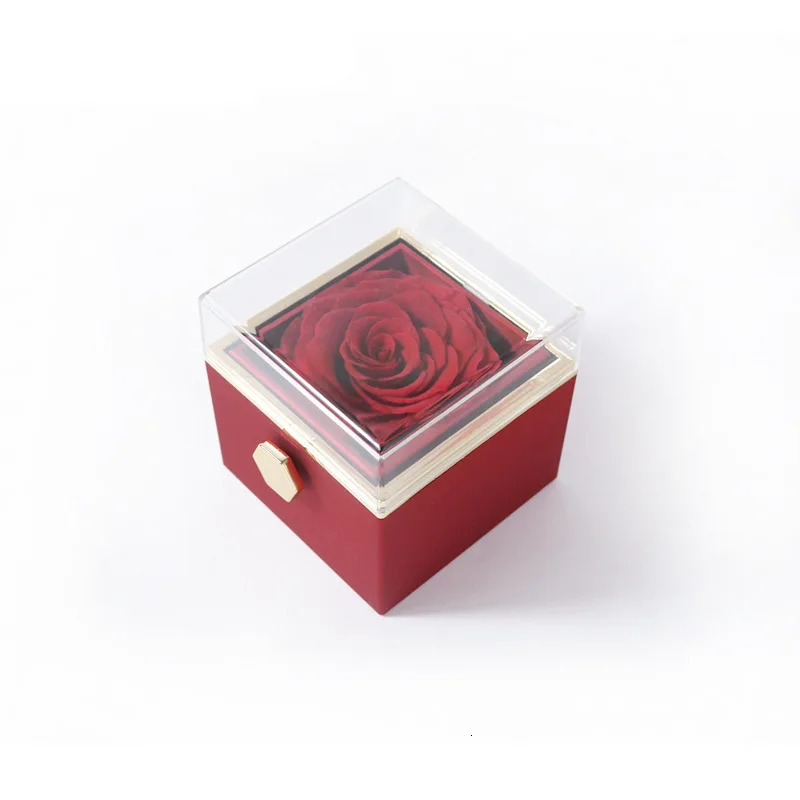 Jewelry Boxes Valentine's Day Marriage Proposal Rotating Rose Gift Box Acrylic Ring Box Pendant Preserved Flower Gift Box Jewelry Box Women'