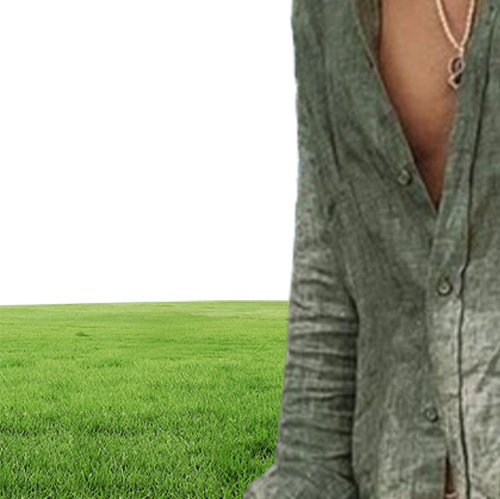 Summer Thin Loose Cotton Linen Shirt blusa Green Beige Long Sleeve Hawaiian Men039s 3XL 2XL Tops6892921