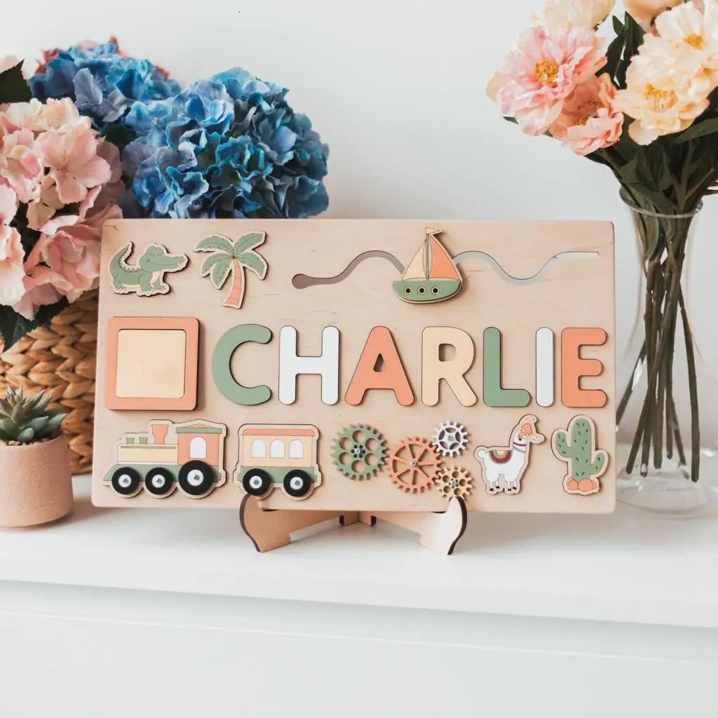 3D Puzzles Custom First Name Puzzle Personalized Gift Wooden Baby Game Board Jigsaw Educational Shape Matching Developmental Toy 231219
