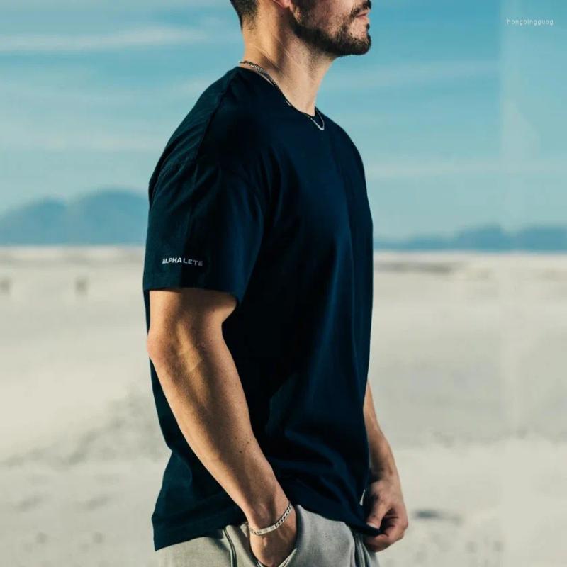 Men's Muscle Shirt Bodybuilding Fiess T-Shirt Loose Fit, Short Sleeve, Breathable Cotton Blend - Casual Gym Tops For Men