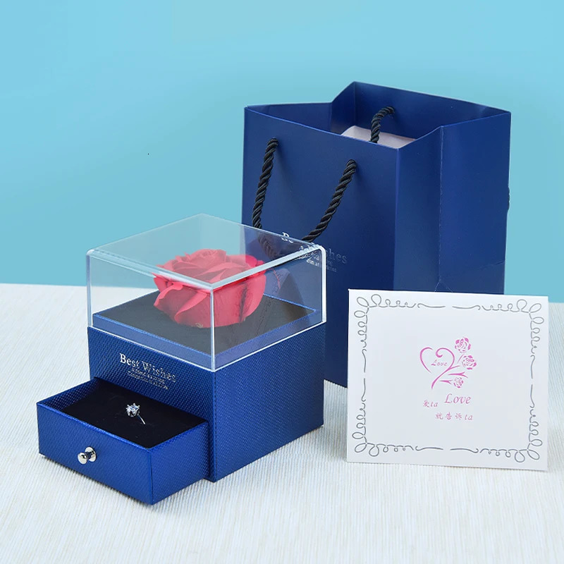 Jewelry Boxes Eternal Rose Flower Jewelry Gift Box Ring Earrings Necklace Storage Boxes Wedding Christmas Valentines Artificial Jewellery Case 231219
