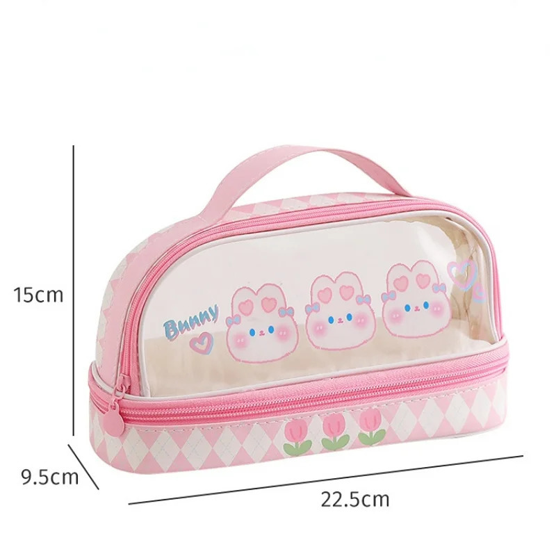 Portable Doublelayer Transparent Pencil Cases Pouch School Holsters Stationery Supplies Pretty Cute Korean Pencilcase Box Bag 231220