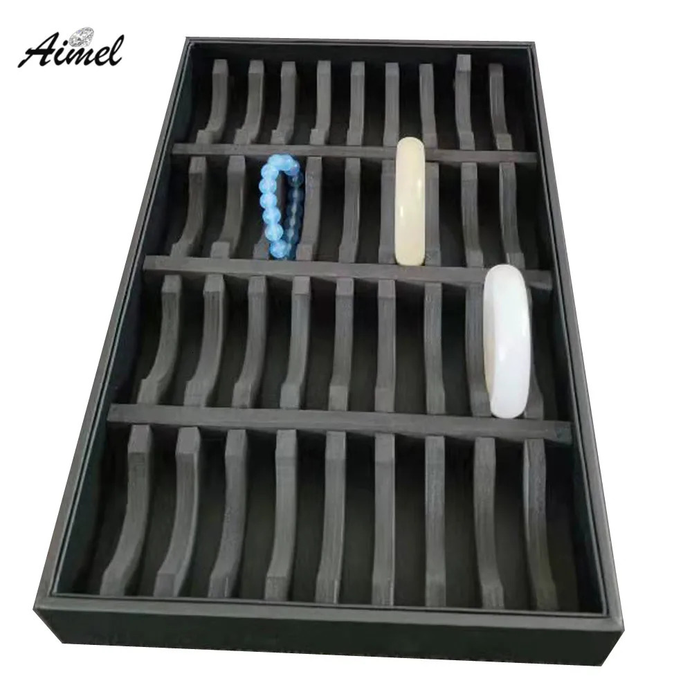 Jewelry Boxes 40 Slot Bangle Jewelry Storage Box Black Jade Bracelet Display Tray Pen Badge Organizer Case Bangle Packaging Box Showcase 231219
