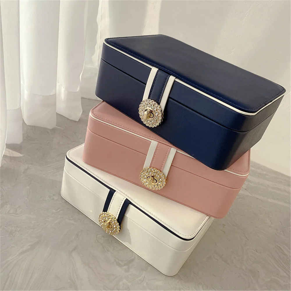 Jewelry Boxes Double Layer Jewelry Organizer Display Travel Jewelry Case Portable Leather Earring Necklace Ring Bracelet Storage Packaging Box 231219