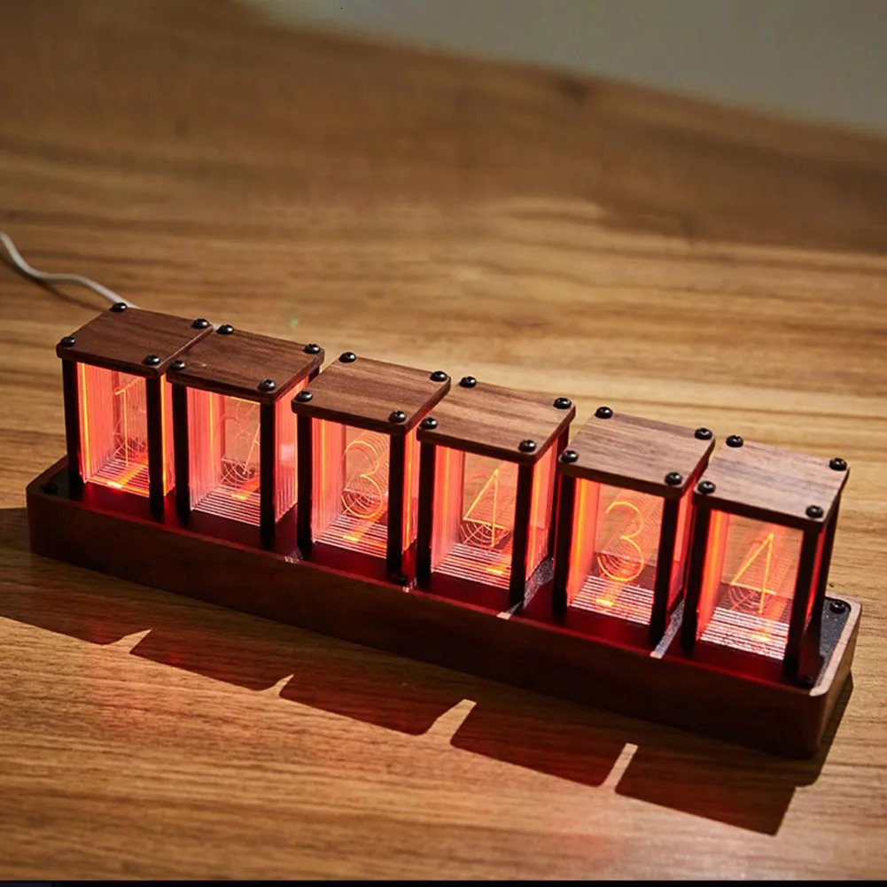 Nixie Tubes Clock Glow Tube Clock RGB Screen Digital Clock DIY Analog Digital Tube Desktop Digital Clock Decoration Gift 231220