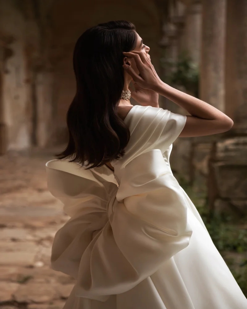 Vintage A-Line Wedding Dress Women 2024 Sweetheart Off The Shoulder Big Bow Back Satin Bridal Bride Gown Vestido De Novia