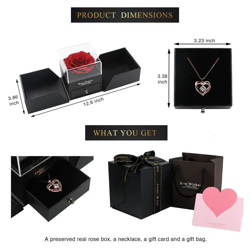 Jewelry Boxes Preserved Rose with Gift Box Eternal Rose Box Gifts for Her Mom Grandma Wife Daughter Women Xmas Valentine's Day Birthday 231219
