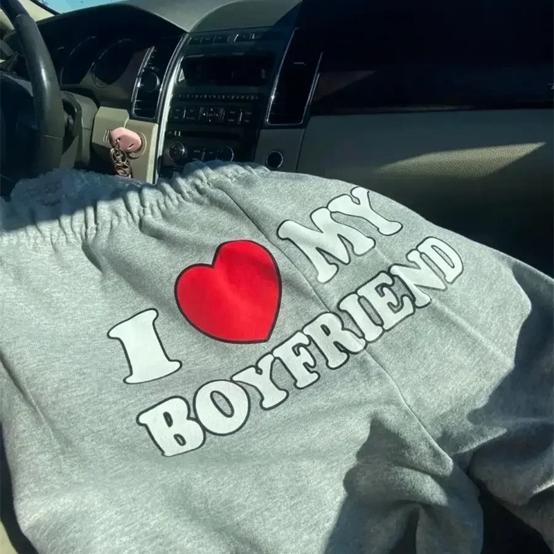 Women s Pants s I Love My Boyfriend Printed Sweatpants Y2k High Elastic Waist Drawstring Baggy Trousers Vintage Casual Loose Straight 231219