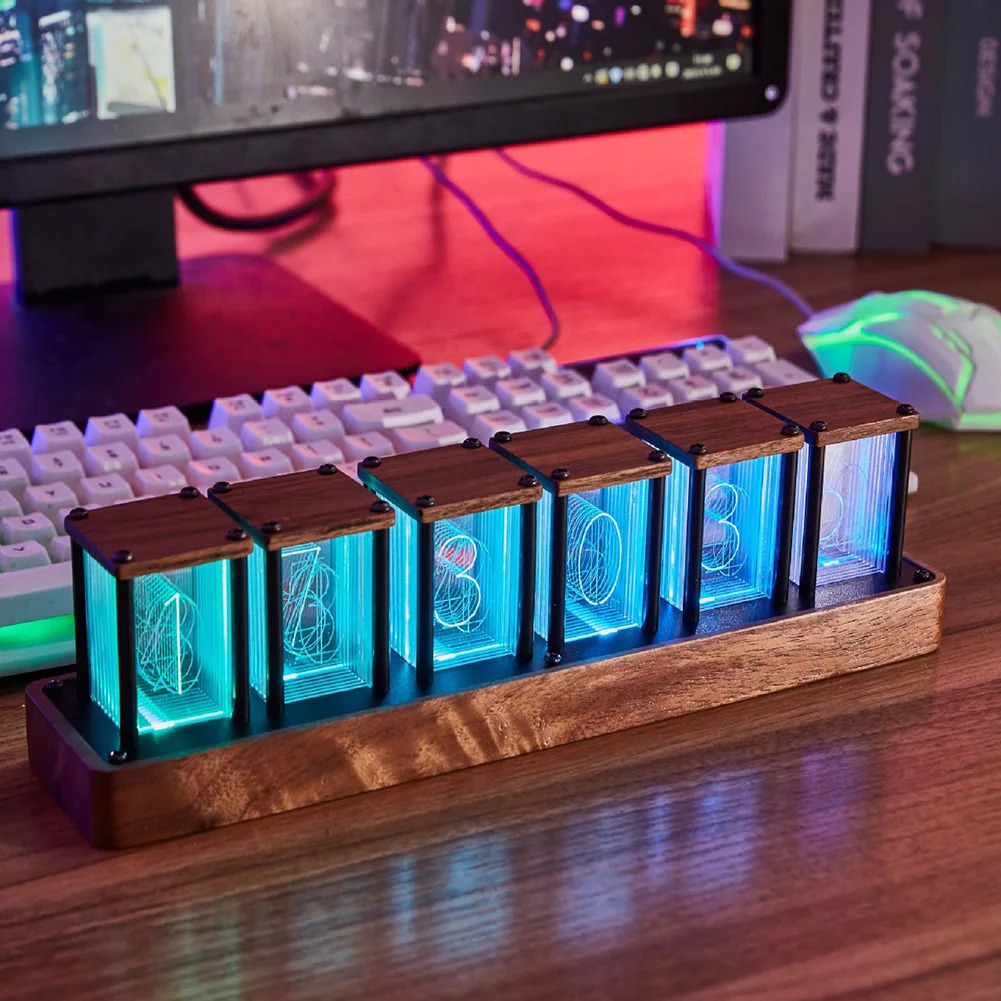 Nixie Tubes Clock Glow Tube Clock RGB Screen Digital Clock DIY Analog Digital Tube Desktop Digital Clock Decoration Gift 231220