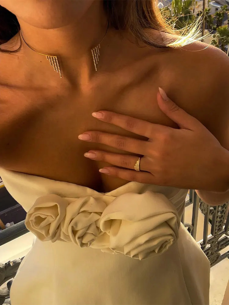 Basic Casual Dresses Female Fashion 3d Flower Cut Out Mini Elegant Off Shoulder Sleeveless Backless Dress 2023 Women Party Club Vestidos 231219