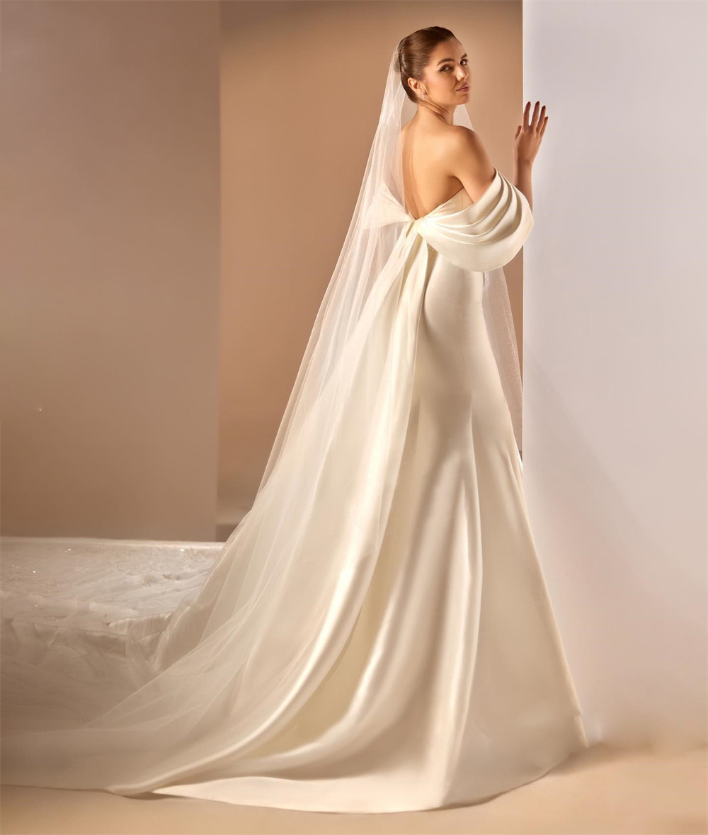 Backs Mermaid Cowl Wedding Dresses Off The Shoulder Satin Bridal Gown Custom Made Sweep Train Robe De Mariee