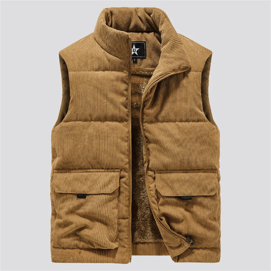Men s Vests Winter Wool Vest Men Cotton Padded Warm Jacket Sleeveless Coat Stand Collar Waistcoat Corduroy Outwear Clothing Oversize 231219