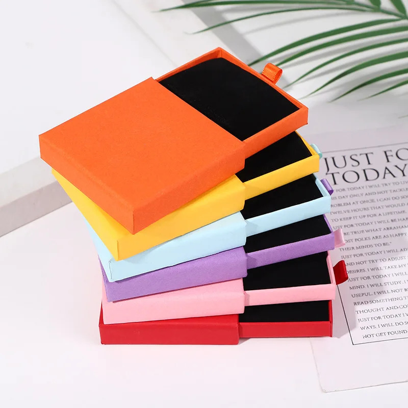 Jewelry Boxes Arrive Pull-Out Thin Drawer Jewelry Packaging Boxes Colorful Orange White Black Yellow Paper Kraft Box Case Gift Package 231219