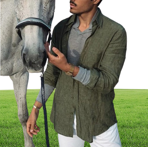 Summer Thin Loose Cotton Linen Shirt blusa Green Beige Long Sleeve Hawaiian Men039s 3XL 2XL Tops6892921