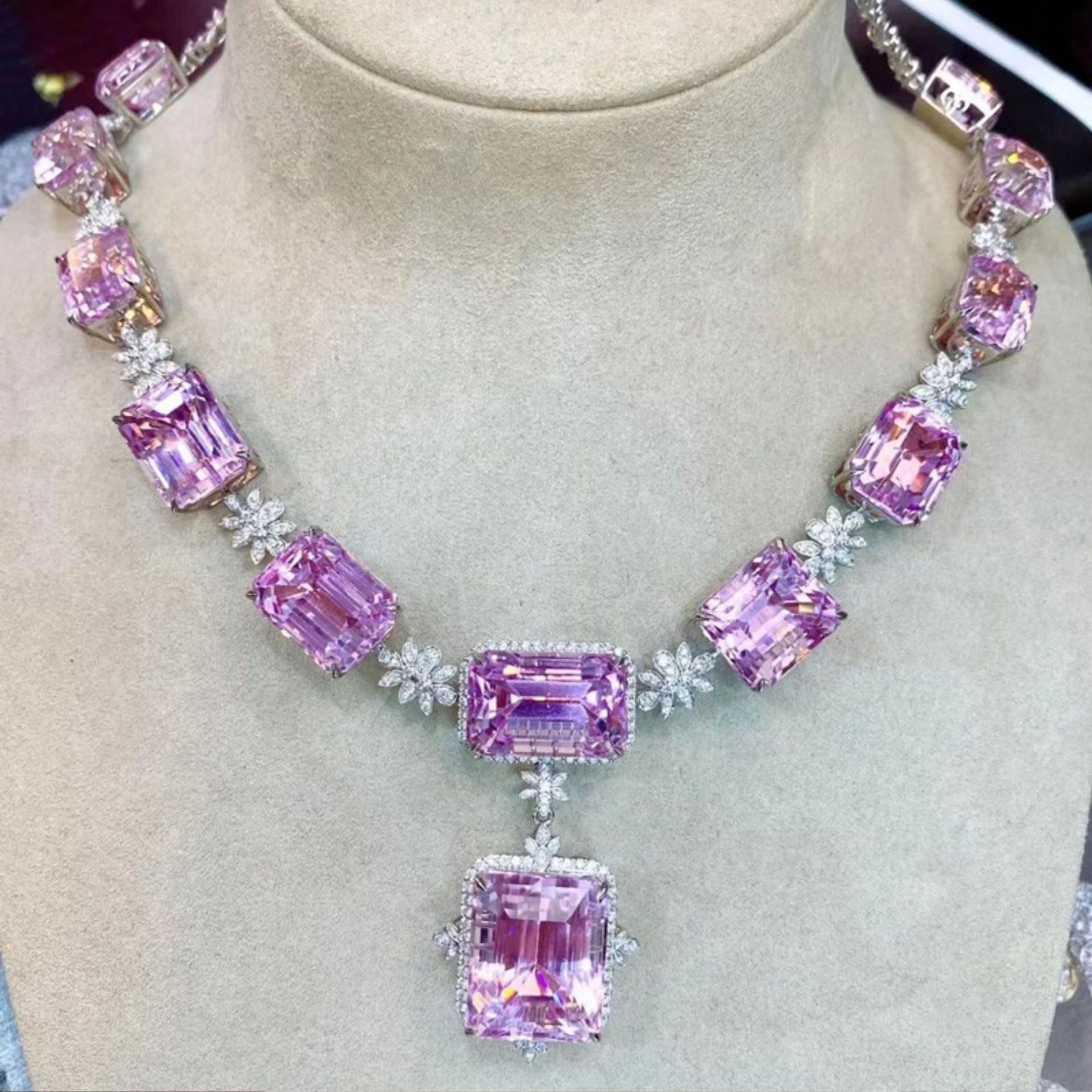 Necklace Party Open Ring Drop Earring Gift Choucong Brand Handmade Wedding Sets Jewelry Sterling Sier Princess Cut Pink Topaz Dia