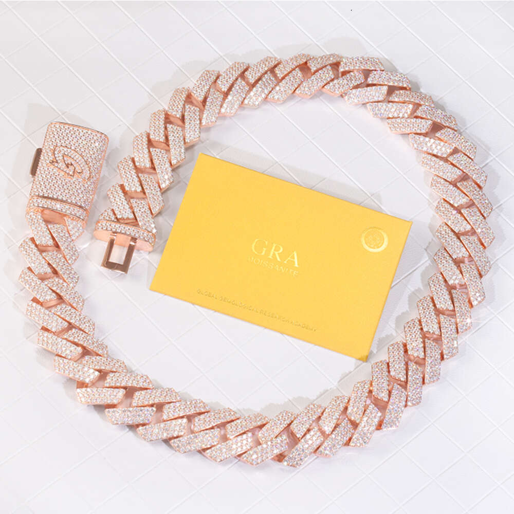 Customized 25.5mm Hip Hop Jewelry S925 Silver Solid Back Cuban Link Chain d Color Vvs Moissanite Rose Gold Plated Heavy Chain