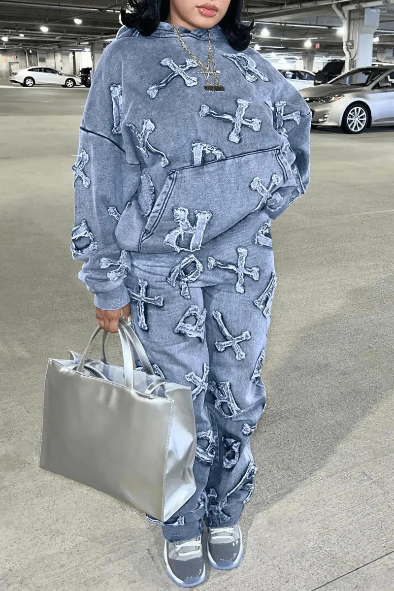 Ladies Two Piece Sets: Women's Long Sleeve Sweater & Pants Suit - Casual Autumn Print Pocket Design C260312