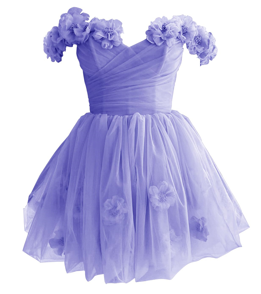 Off The Shoulder Tulle Short Homecoming Dresses Flowers A Line Cocktail Formal Occasion Cocktail Prom Party Graudation Gowns HD1028