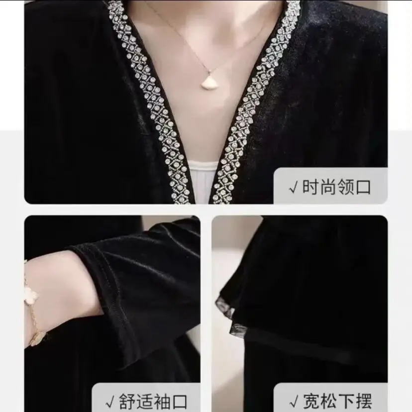 Women s Suits Blazers High End Boutique 2023 Spring And Autumn Small Suit Style Outwear Fashion Gold Velvet Beaded One Button Coat 231219